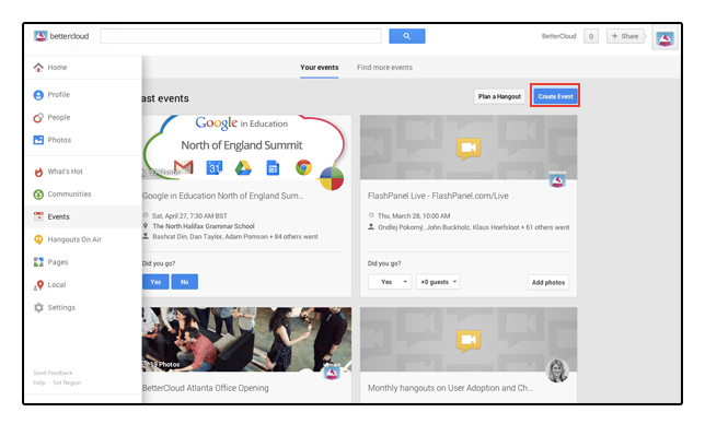 Create an event on Google Plus