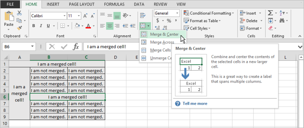 How to merge and split cells in Excel and Calc