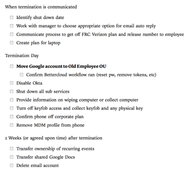First Round Capital Employee Offboarding Checklist
