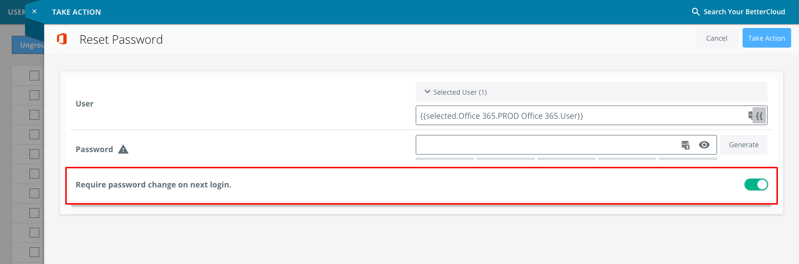 BetterCloud Office 365 reset password