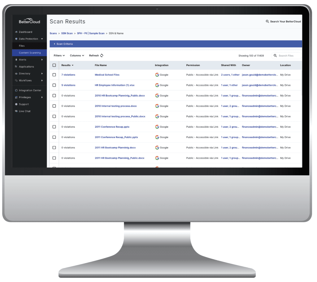 Screen view of a