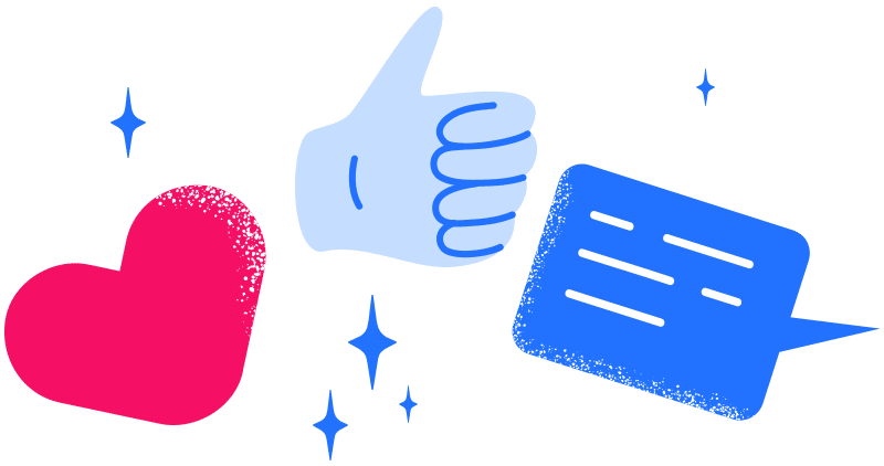 Illustration of hear, thumbs up and chat bubble Illustration of hear, thumbs up and chat bubble