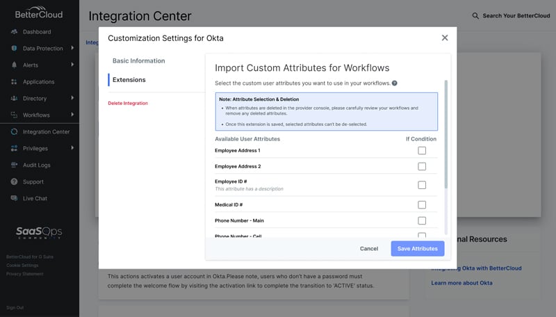 Customization settings for okta