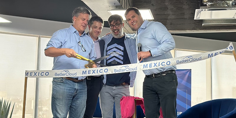 Davis Spitz, Brian Loring, Manuel Martinez-Herrera, and Jesse Levin doing the official ribbon cutting of the new BCMX office.