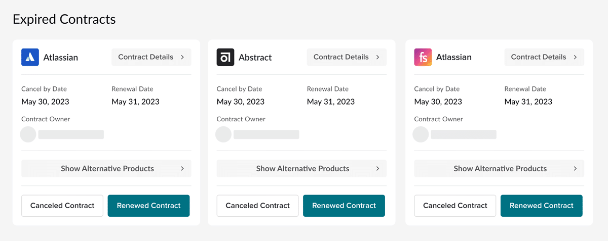 Expired contracts in BetterCloud's Spend Optimization module