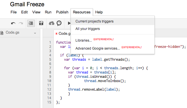 Gmail Freeze Script