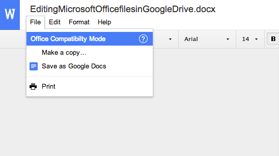 Editing Microsoft Office files in Google Drive