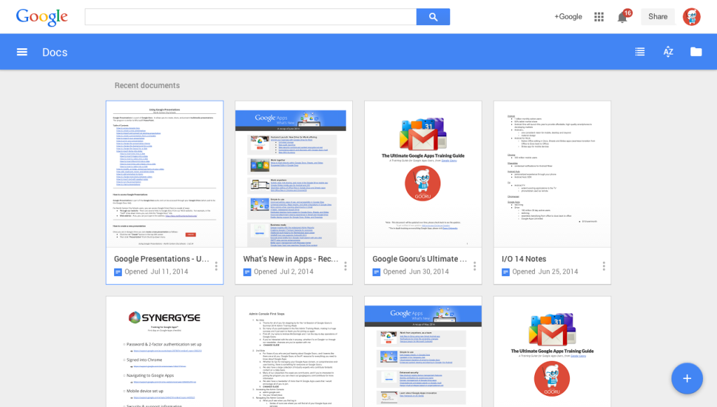 Google Docs landing page