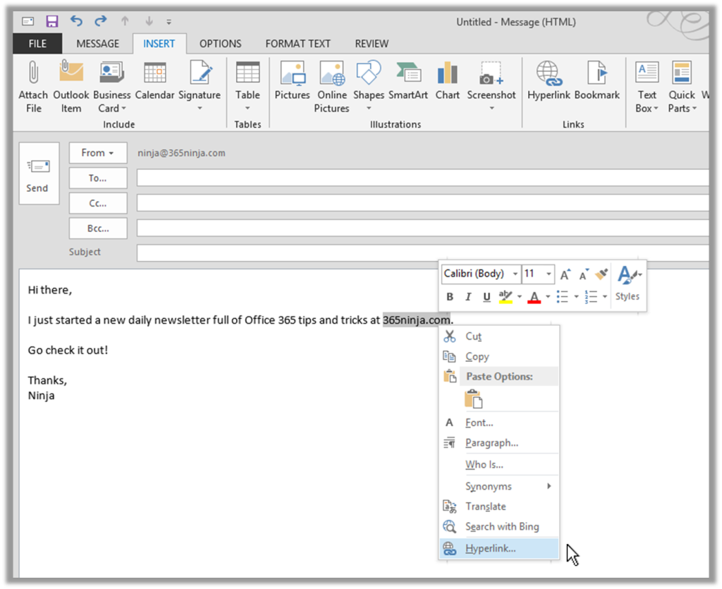 How to Add Hyperlinks to Outlook Email Messages - BetterCloud