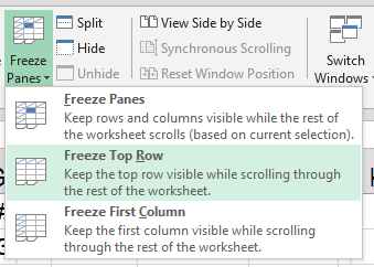 Freeze panes in Excel 2013