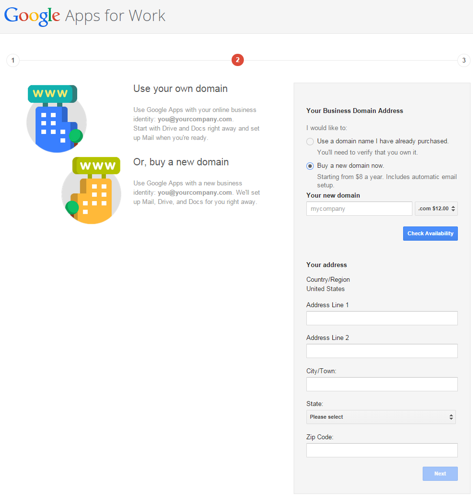 Google Apps Domain Purchase Form