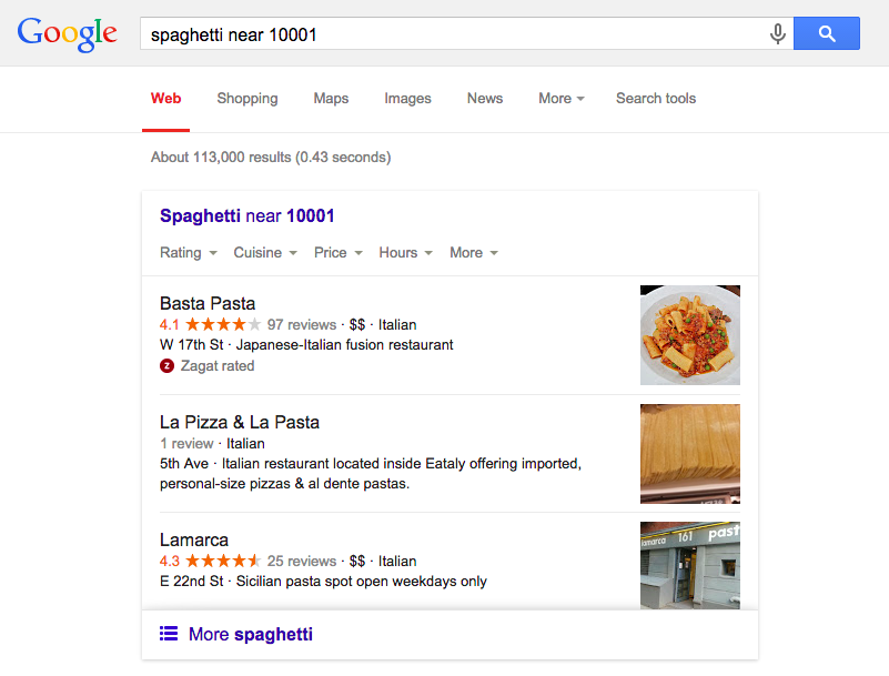 Google search restaurant