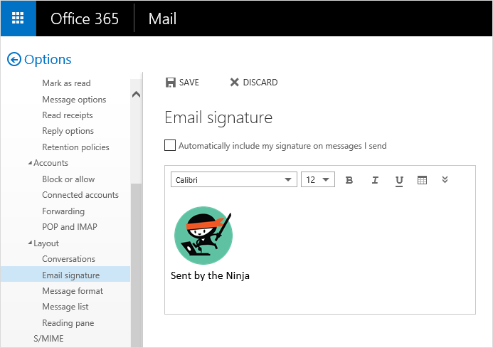 Image in email signature in Outlook Web App