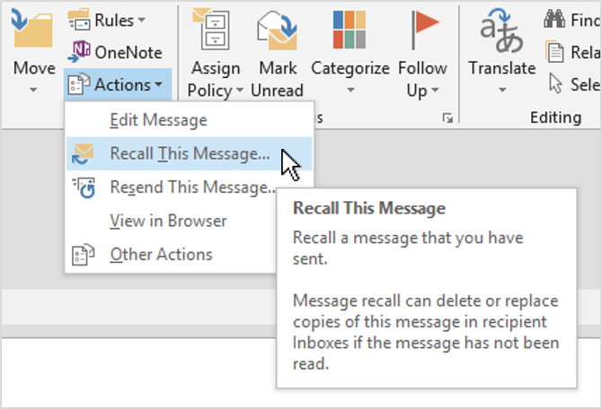 Recall a message in Outlook