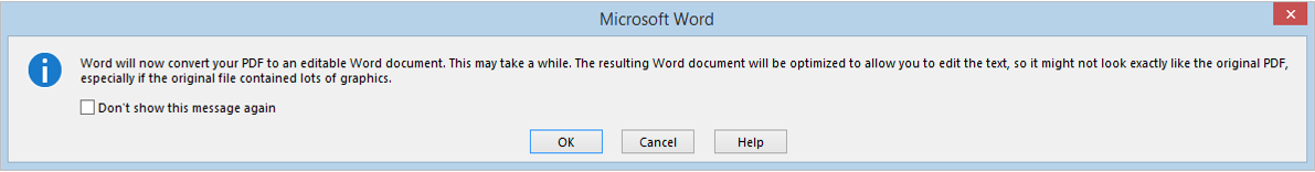 PDF warning Word 2013