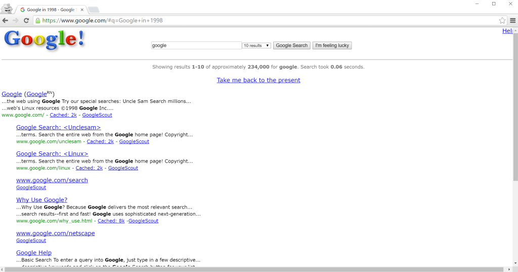 Google in 1998 screenshot