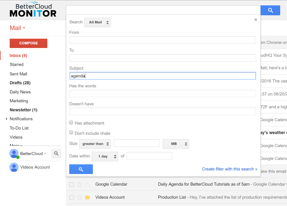 create filter gmail
