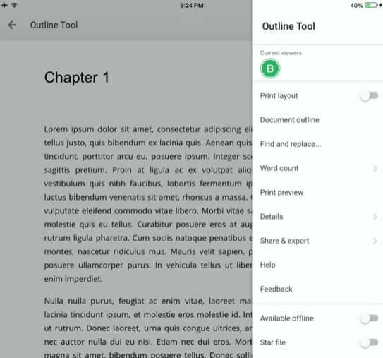 Google Docs outline iOS