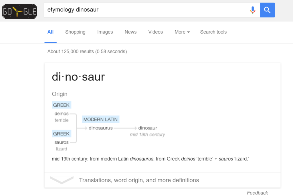 Google etymology dinosaur