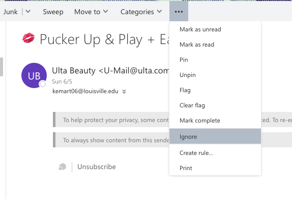 O365 Ignore screenshot