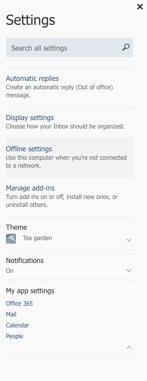 O365 Offline settings screenshot