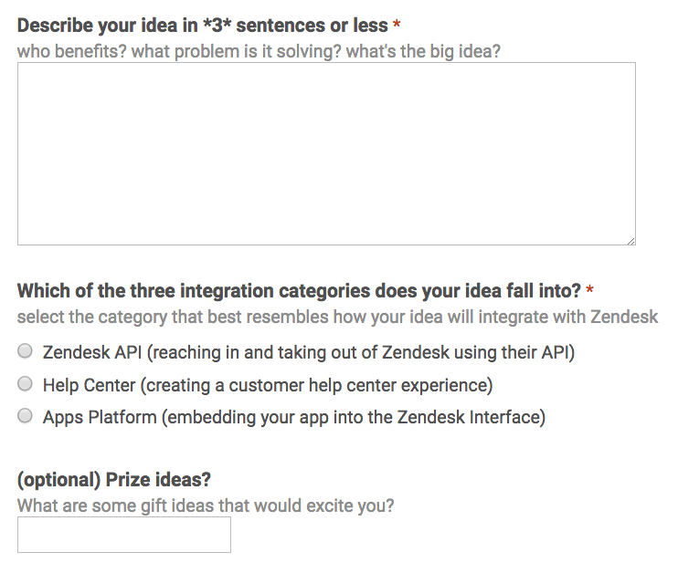Zendesk Hackathon Idea Form