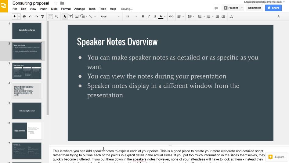 example of presentation slides with speaker notes