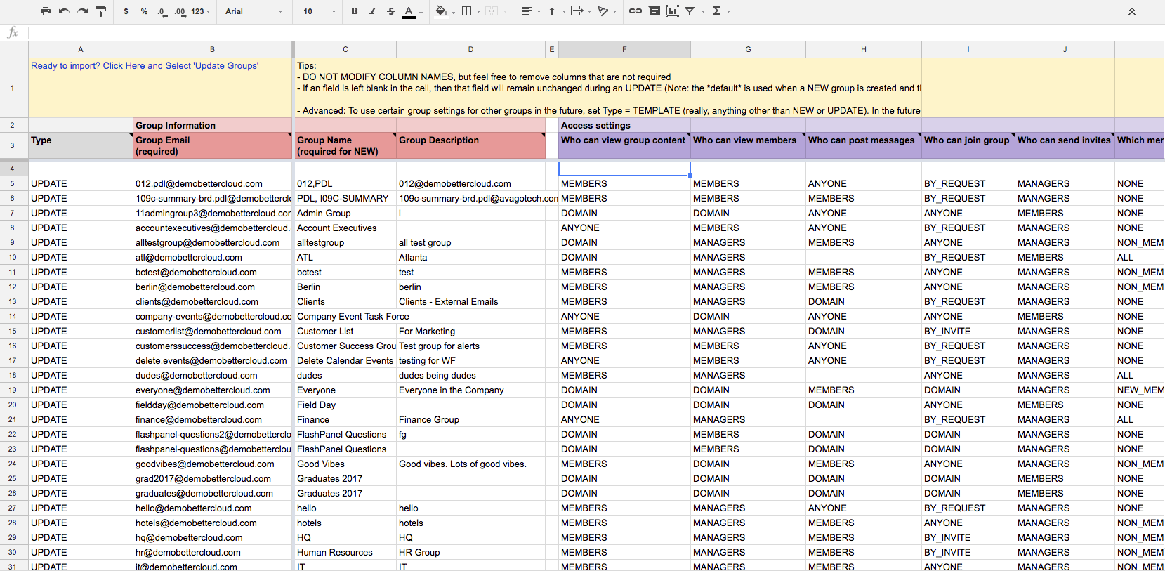 Google Sheet Bulk Google Groups Update