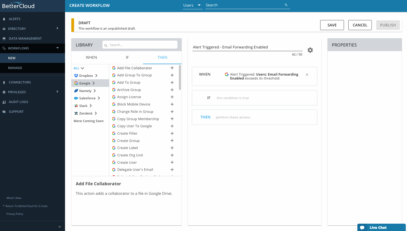 Disable Email Forwarding Workflow - BetterCloud