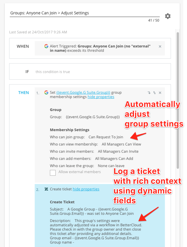 Automatically adjust Google Groups settings and send dynamic notification with BetterCloud