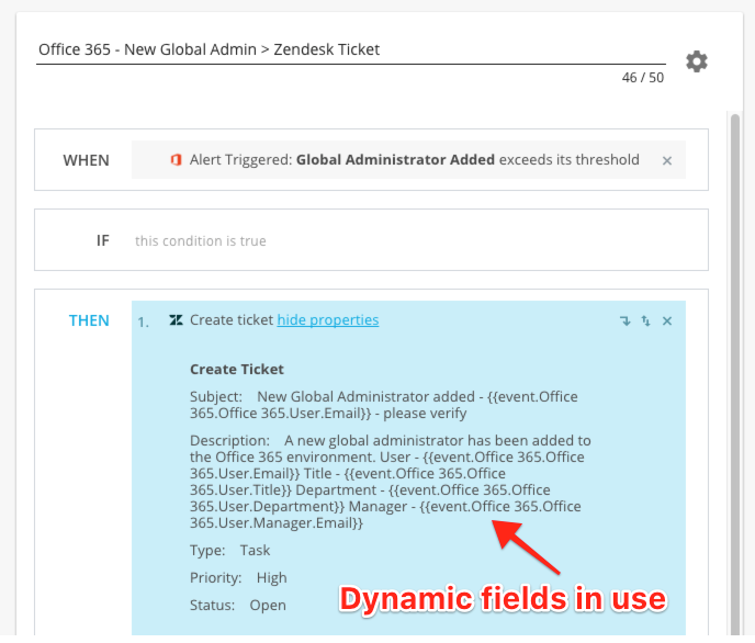 Automatically send dynamic notification via BetterCloud when new Office 365 Global Admin is Added