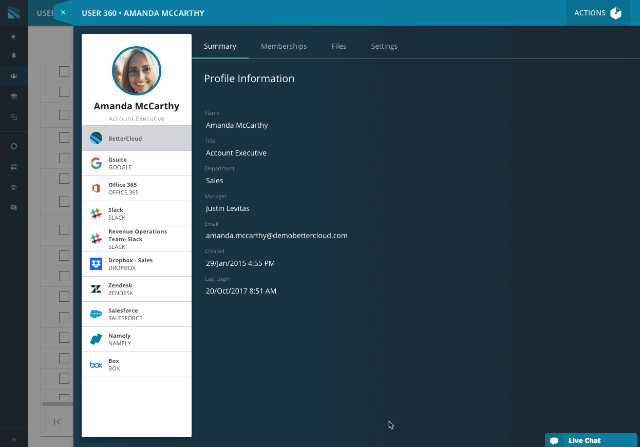 BetterCloud Office 365 - Action Engine in User Profile