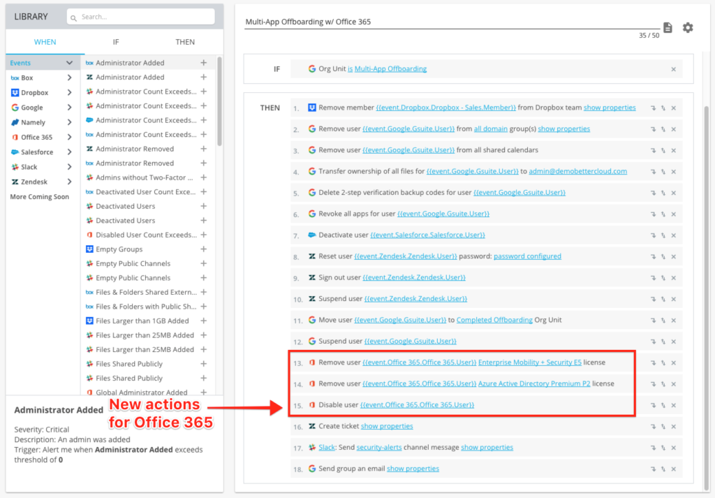 BetterCloud Office 365 Connector - Offboarding Actions