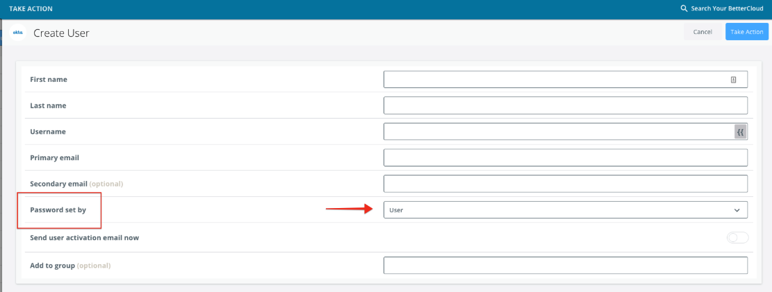 BetterCloud Okta password set by