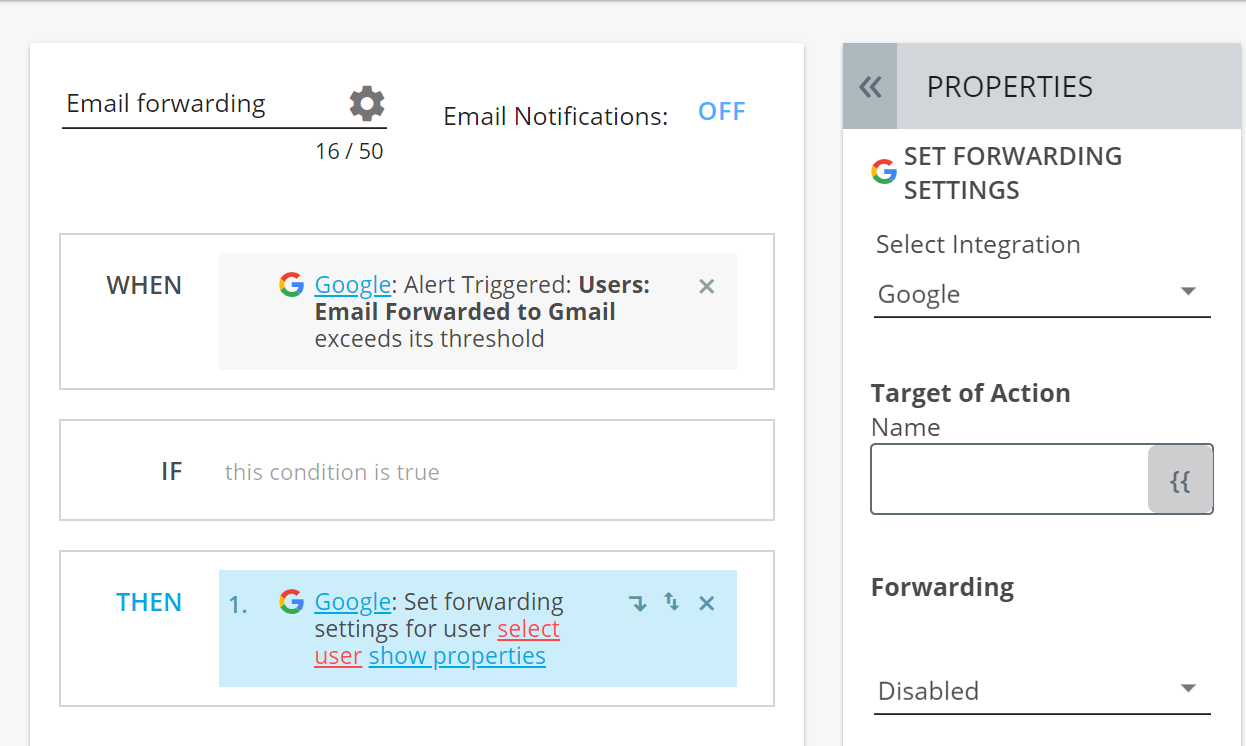 BetterCloud email forwarding workflow