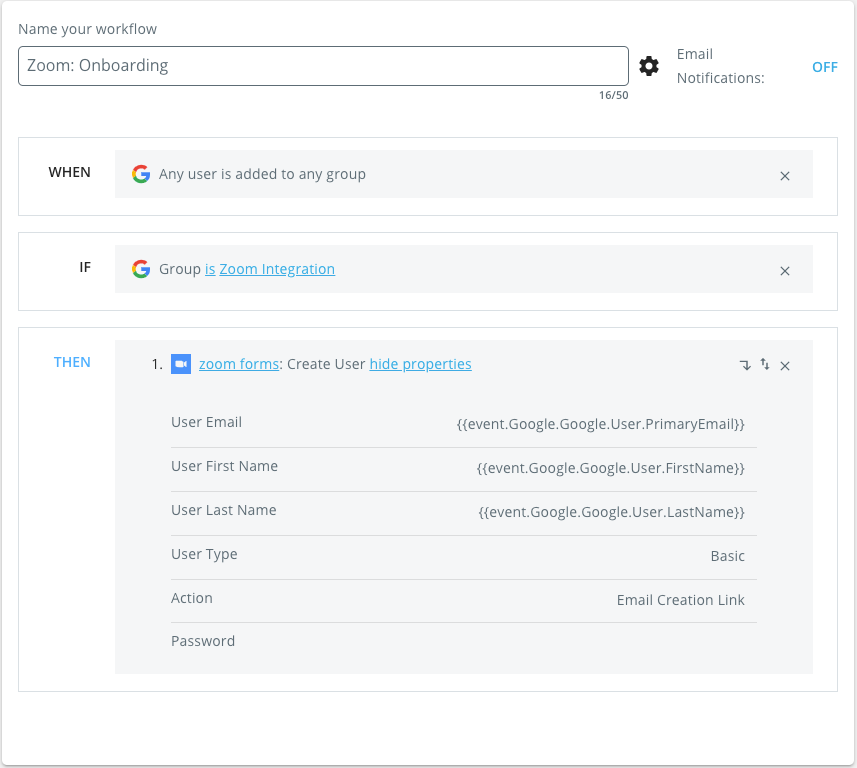 Zoom onboarding workflow